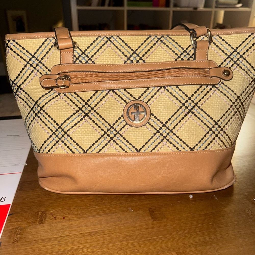 Giani Bernini Tan and Brown Checkered Tote